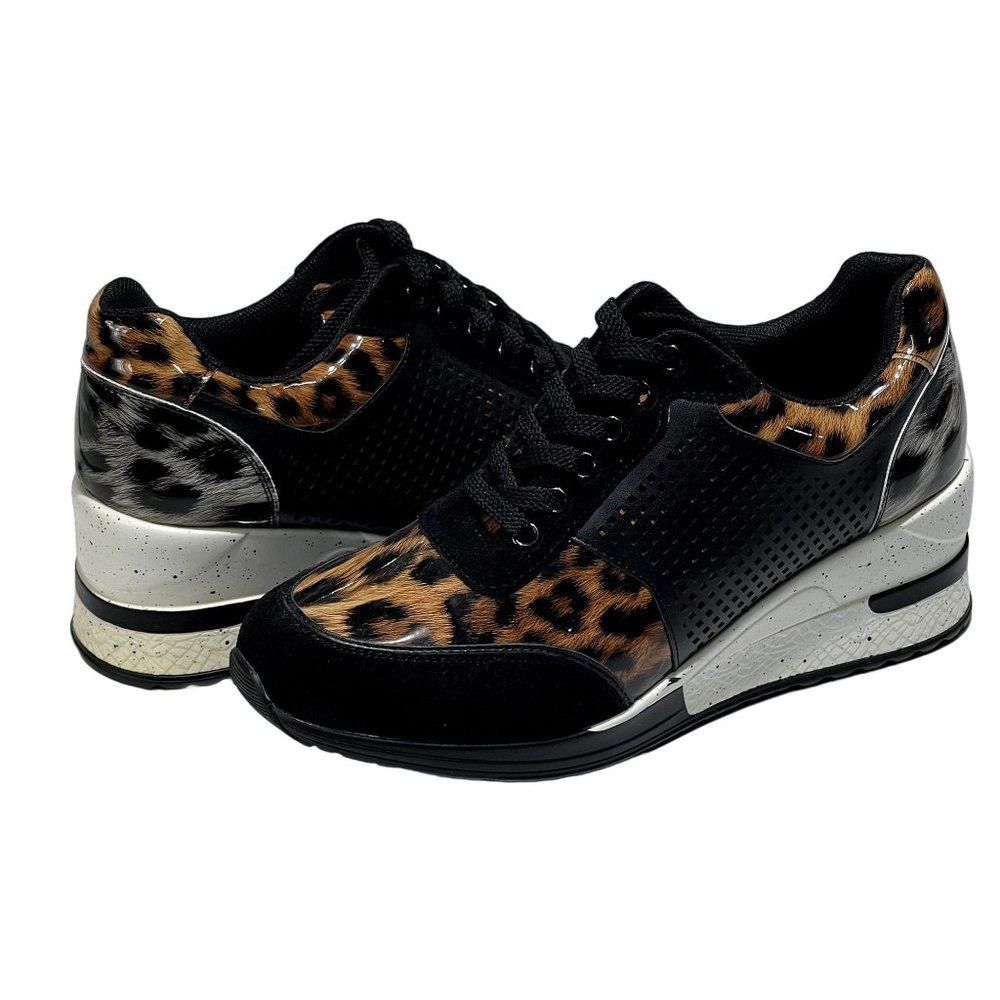 Womens Leopard Heel‎ Wedge Sneakers for Women Lace Up Size 9.5